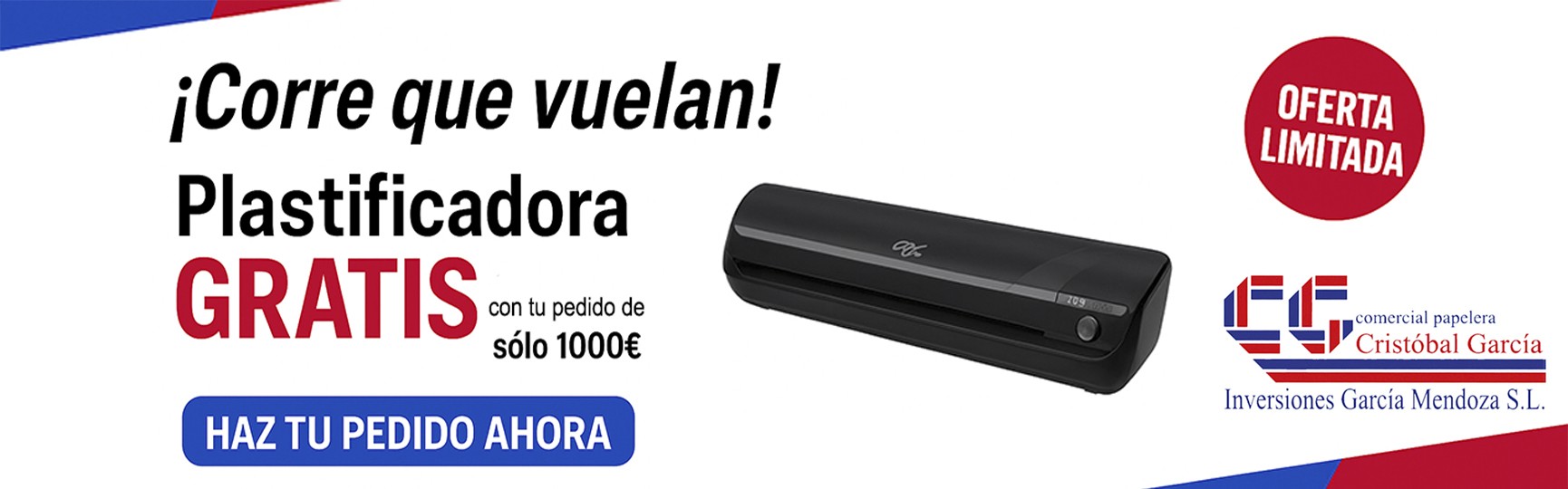 Plastificadora gratis con tu pedido de solo 1000€
